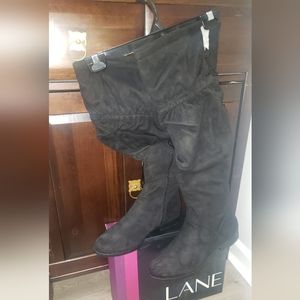 Lane Bryant Black Over the Knee Flat Scrunch Boots 10W NWT